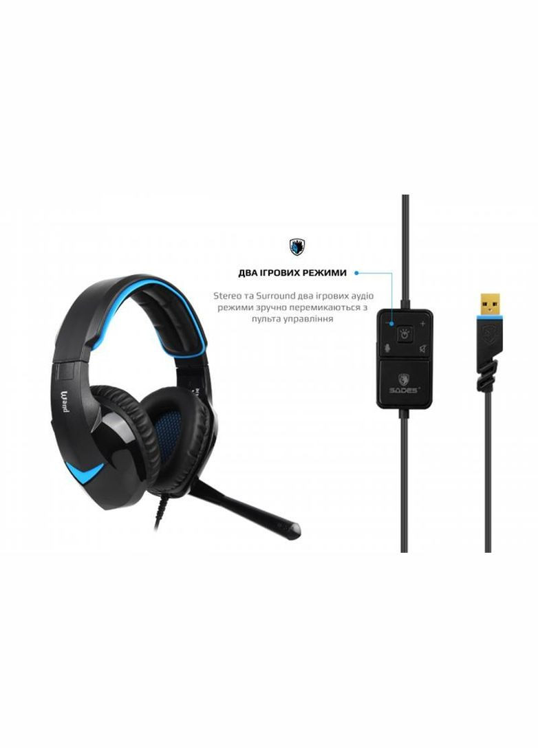 Гарнитура SA-914 Wand Black/Blue LED (sa914bku) Sades (368576890)