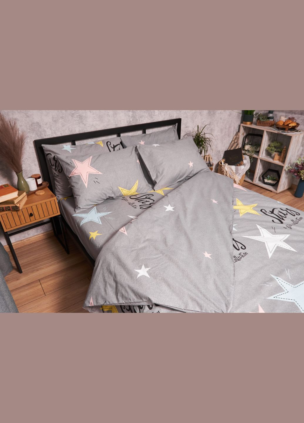 Комплект постільної білизни Бязь Gold Люкс King Size 220x240 наволочки 2х40х60 (MS-820003010) Moon&Star Gray Stars (288043454)