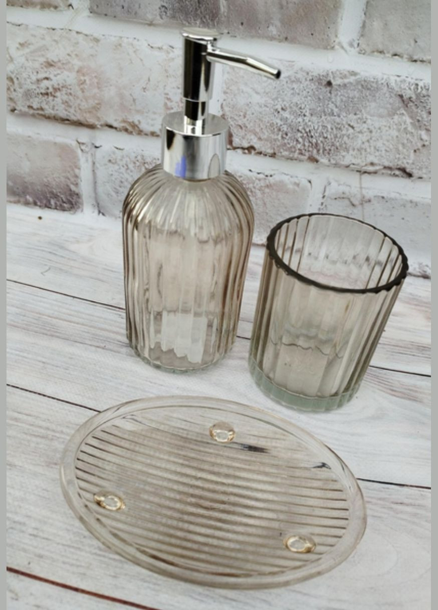 Набор аксессуаров для ванной комнаты Fusion Facets стекло 3 предмета бежевый S&T (330615239)