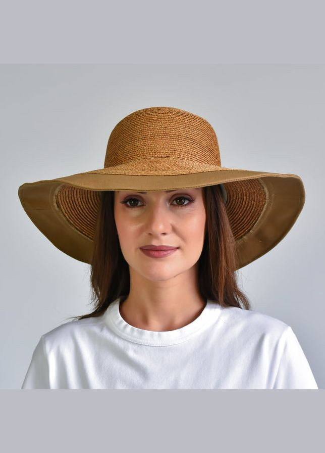Шляпа со средними полями женская рафия коричневая RUMI LuckyLOOK 570-369 (289478325)