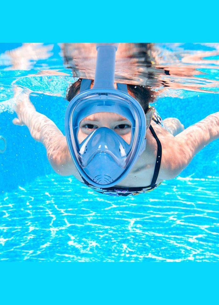 Детская маска для плавания + ласты (комплект от 3 до 10 лет) Полнолицевая панорамная (X/S) Синяя Ласты VelaSport Sq Free Breath (272798755)