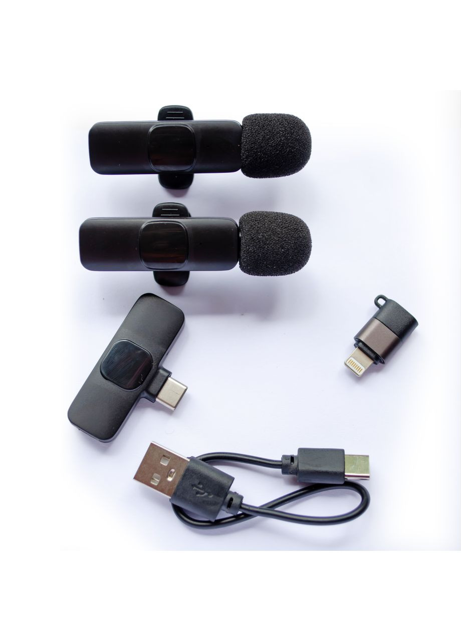 Двойной беспроводной петличный микрофон 2в1 для iPhone/Android (с USB Type-C) для записи видео, блогов и интервью No Brand (342418084)