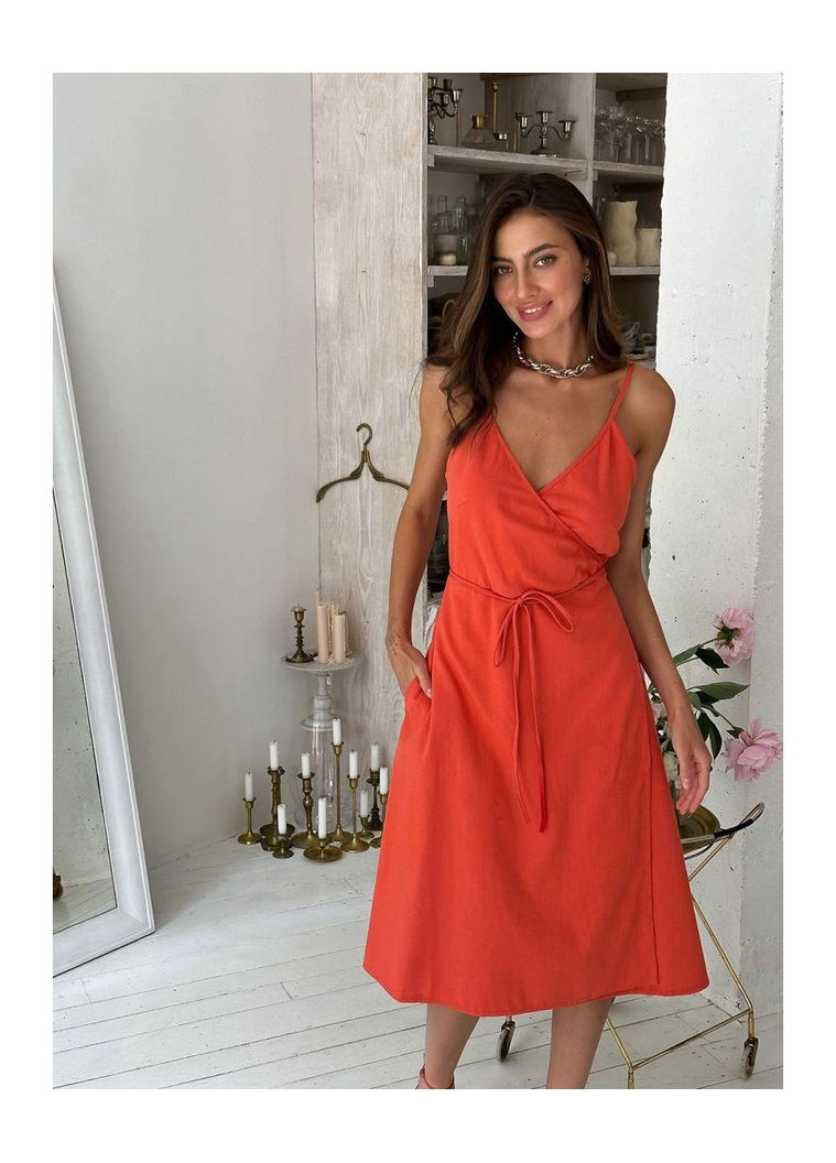 Літня сукня на запах з льону та бавовни без рукавів ARTKNIT (ak30004p) Art Knit (334894330)