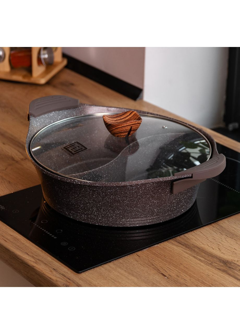 Алюминиевая кастрюля Ø 30 см, мраморное антипригарное покрытие, Кофейный MGC (360456905)