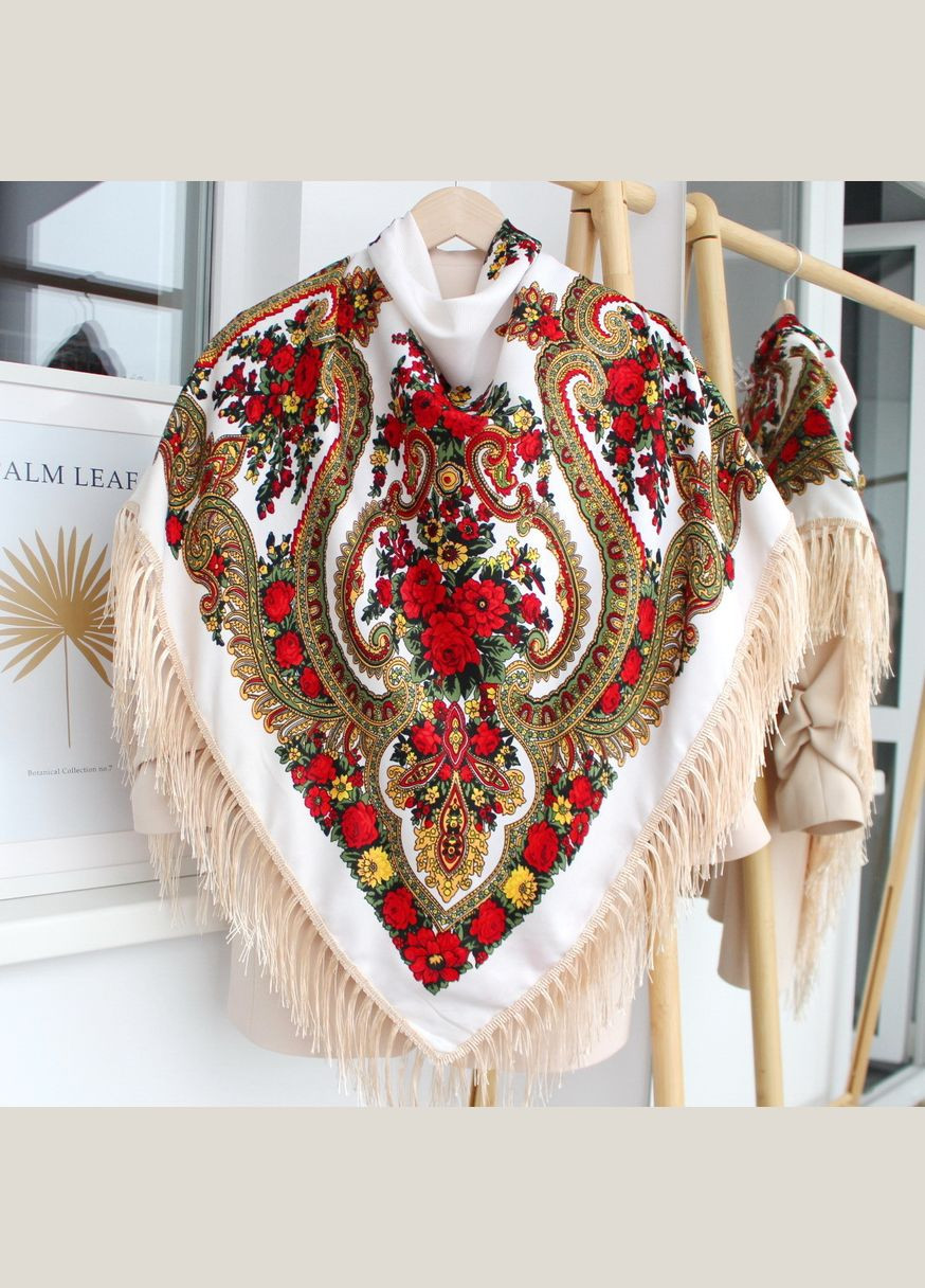 Платок в народном стиле "Цветы Полесья" Молочная 616001 Колорит (322502029)