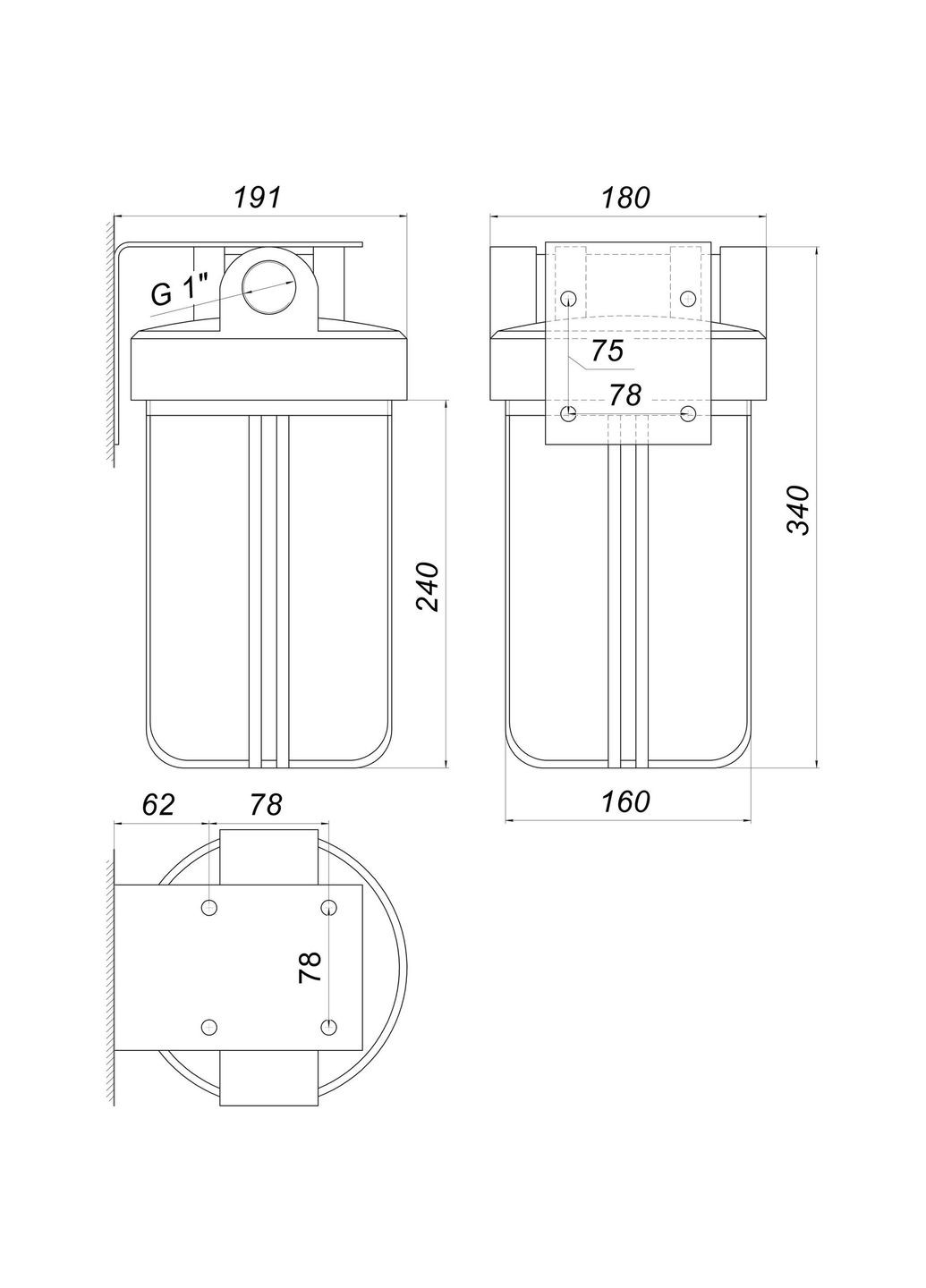Фильтрколба + ПП картридж ПРОЗРАЧНОЕ Био+ systems SL10TS-BB Big Blue 10″, 1″ Bio+ Systems (300221374)