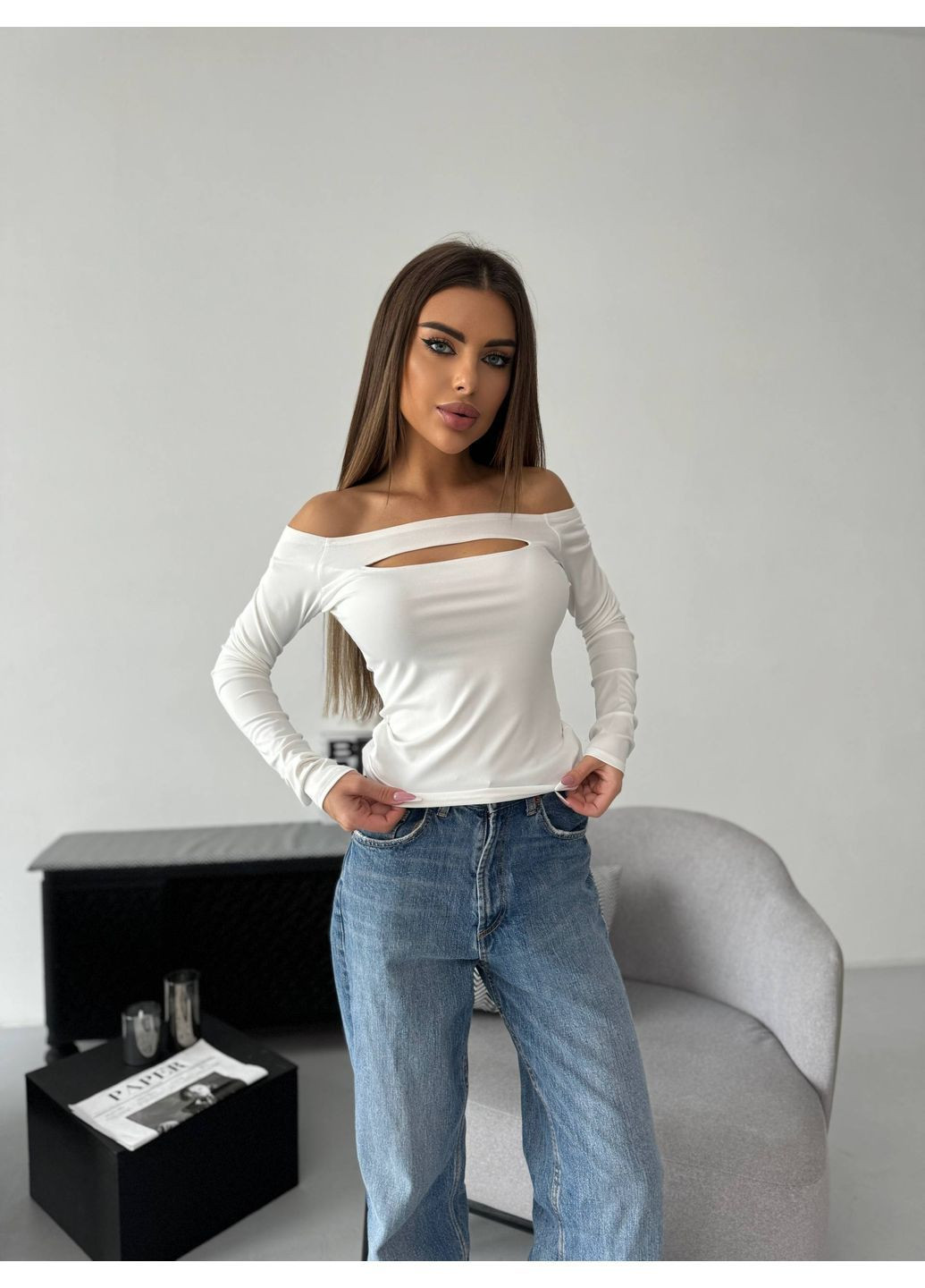 Жіночий лонгслів з відкритими плечима Osoblyva (369443588)