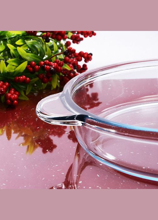 Круглая стеклянная форма для запекания с ручками 25.5см, жаропрочная посуда Borcam (303210879)