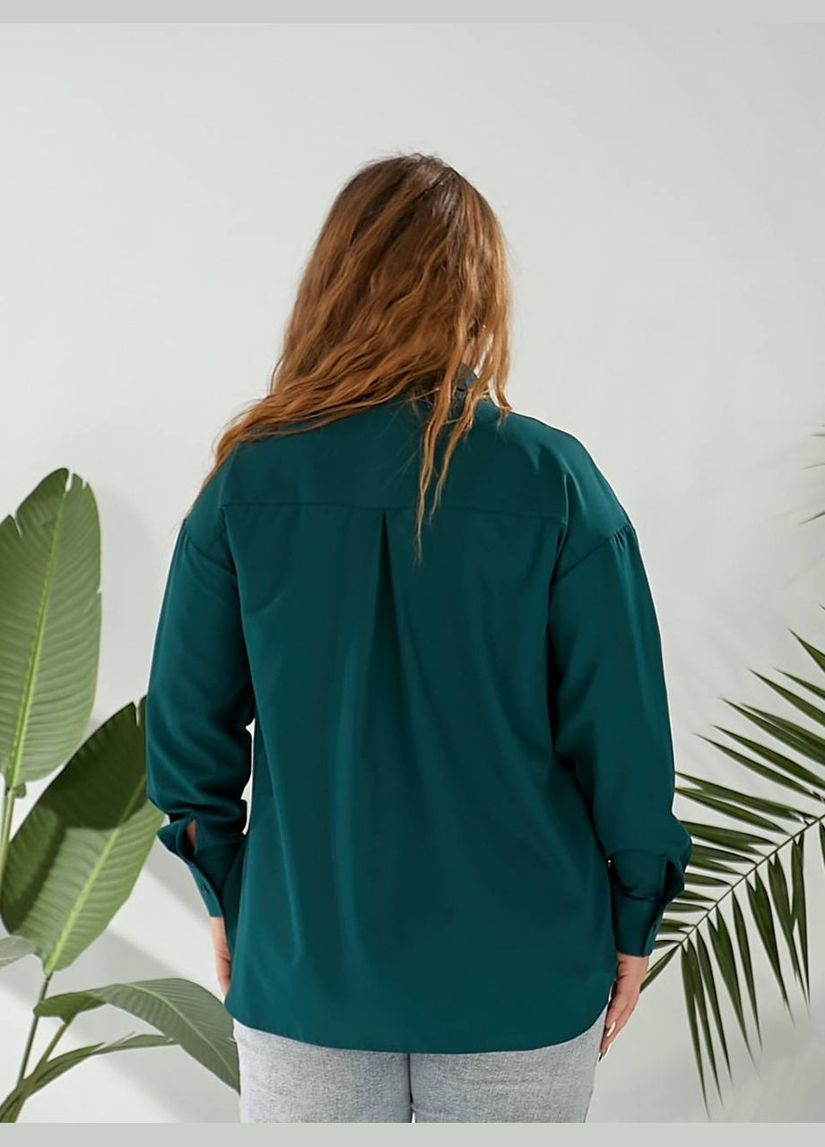 Темно-зеленая повседневный, классическая рубашка однотонная Україна с длинным рукавом