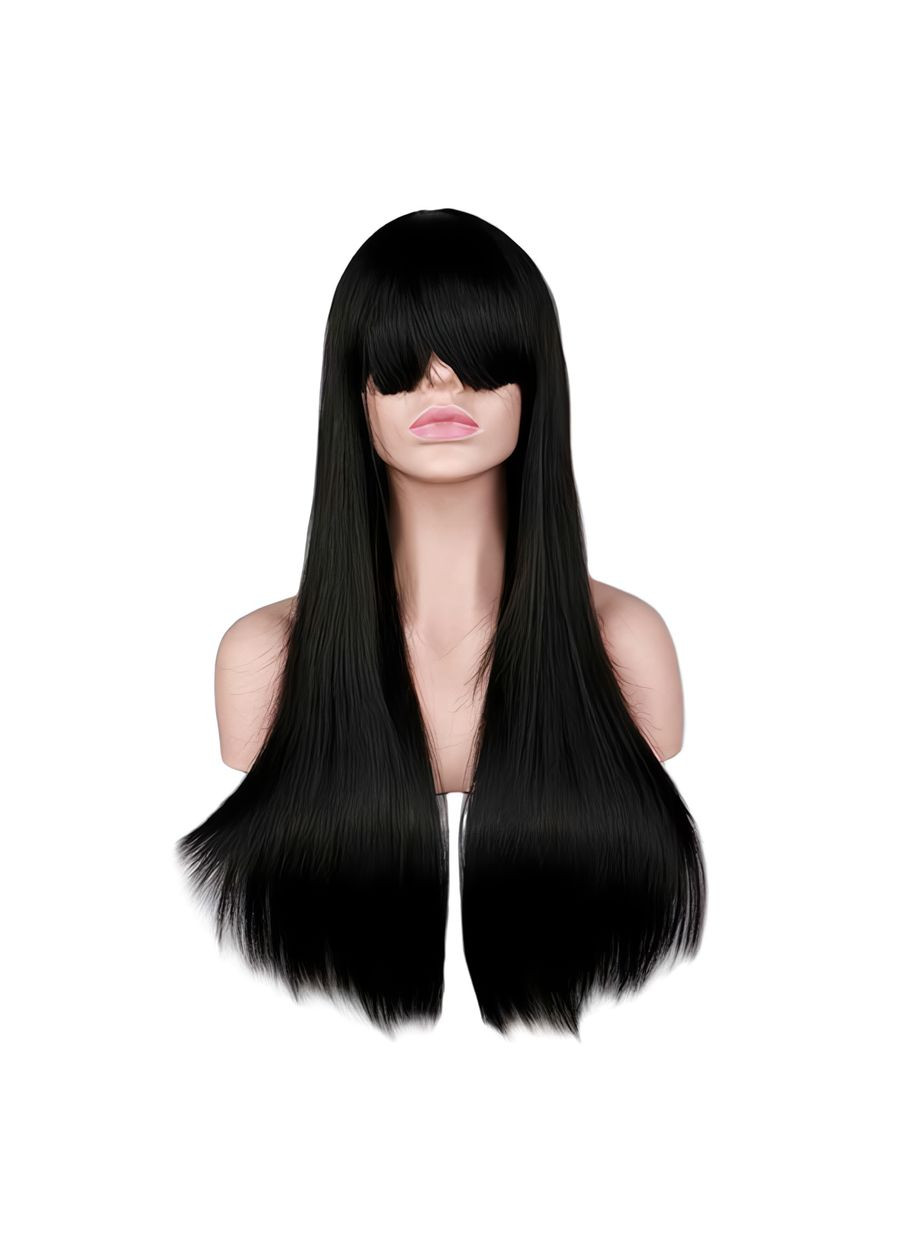 Прямой аниме парик с длинной челкой "Брюнетка" 70см Черный No Brand (368892541)
