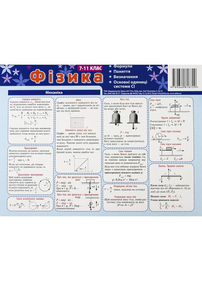 Картонка подсказка Физика 7-11 класс 66446 Zirka (304407292)