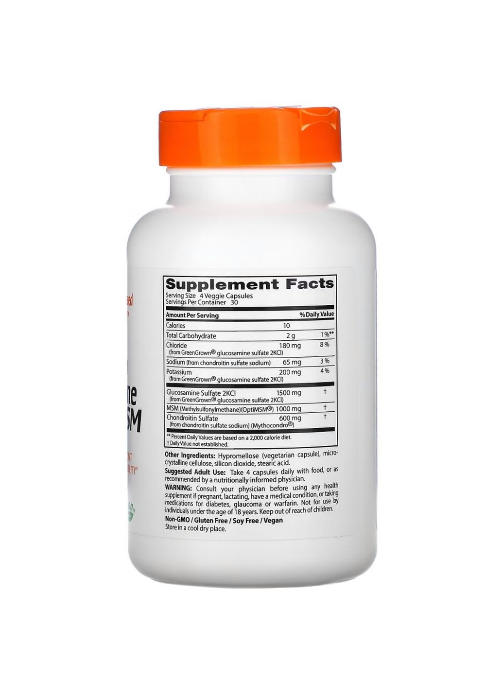 Препарат для суглобів та зв'язок Vegan Glucosamine Chondroitin MSM, 120 вегакапсул Doctor's Best (293416653)