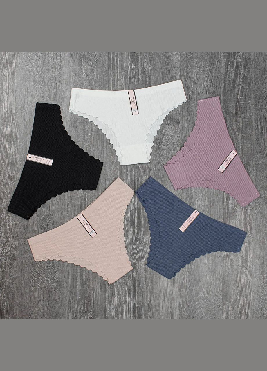 Безшовні труси-танга з натуральної бавовни в рубчик No Brand Танга (316027826)