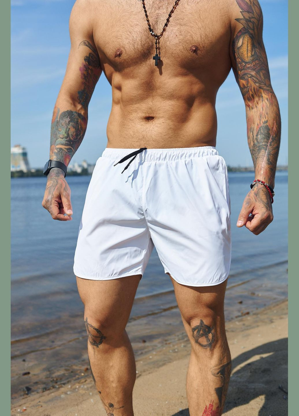 Классические шорты для плавания мужские, пляжные легкие удобные шорты на море белые Intruder (338476538)