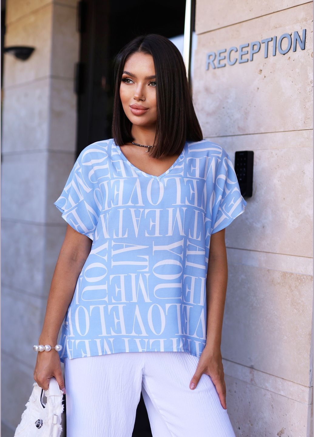 Блакитна стильна подовжена блуза-туніка INNOE Блуза-туніка