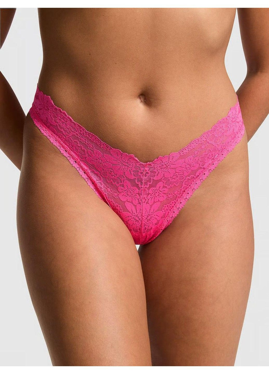 Трусики-бразилиана женские кружевные PINK Wink V-Front Brazilian Panty розовые Victoria's Secret (340317181)