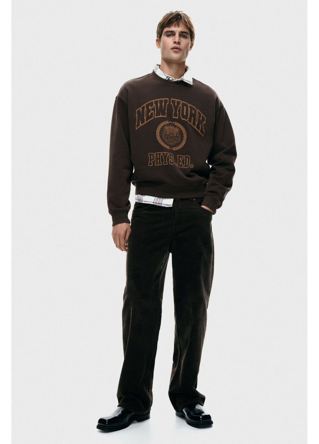 Коричневый мужской свитшот loose fit с принтом (58688) s коричневый H&M (367377288)