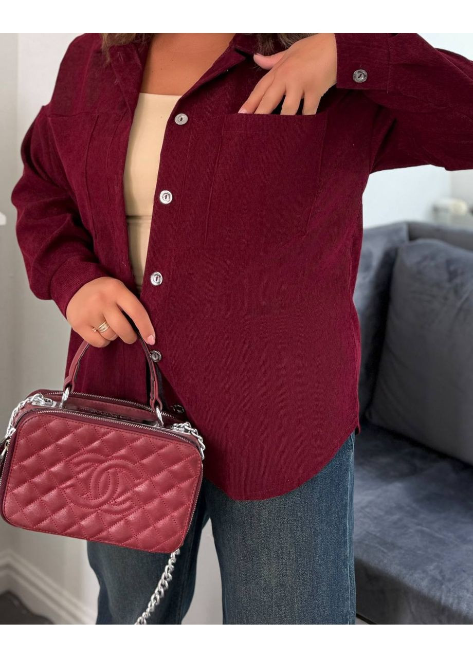 Бордовая кэжуал рубашка No Brand с длинным рукавом