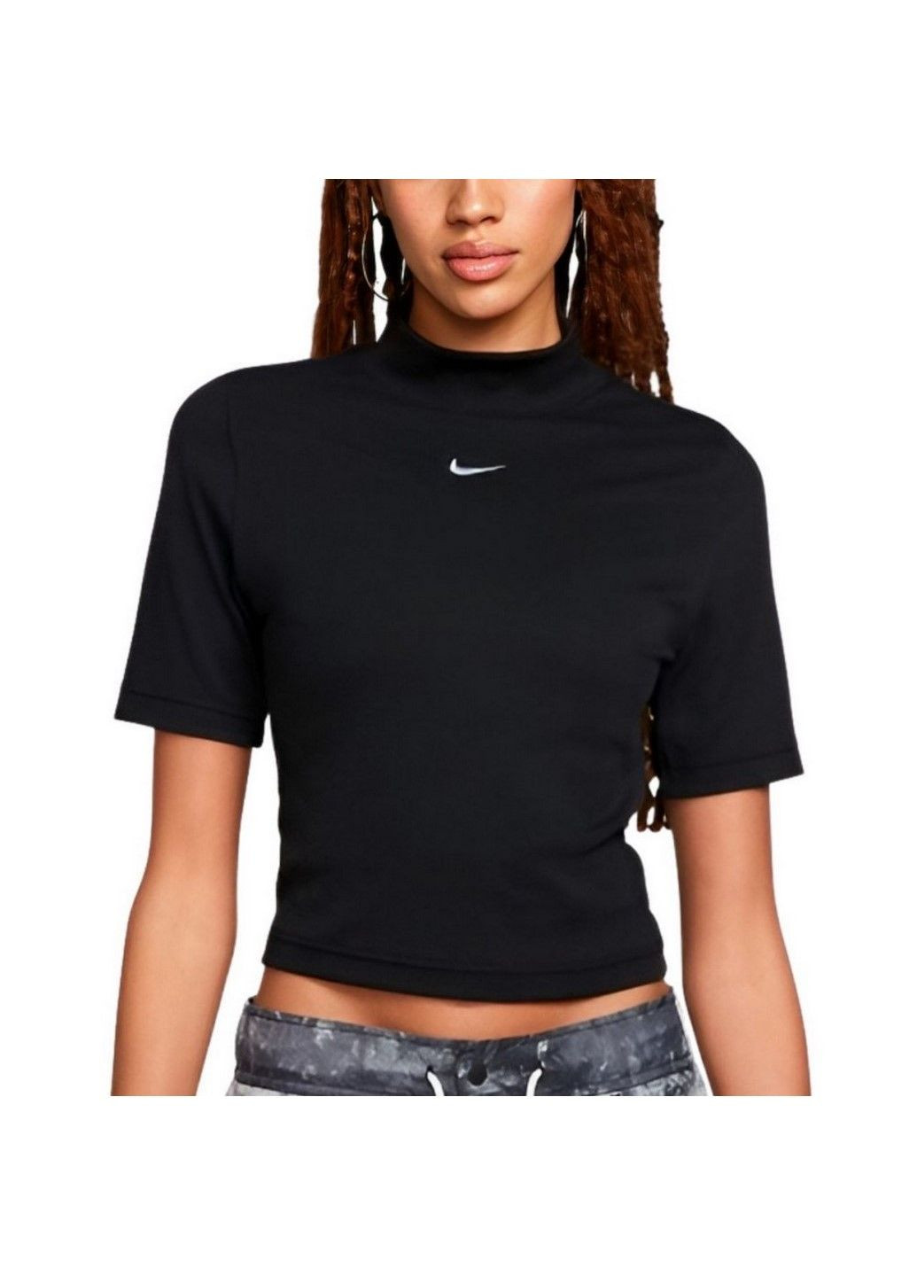 Черная летняя футболка w nsw essntl rib mock ss top dv7958-010 Nike