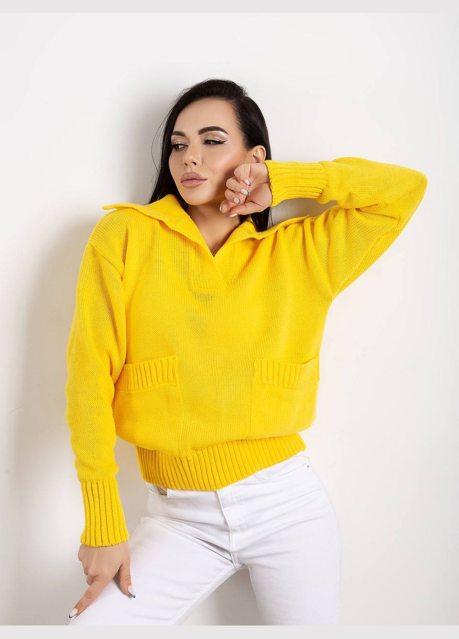 Жіночий светр із двома кишенями жовтого кольору р.42/46 405081 New Trend (285711657)