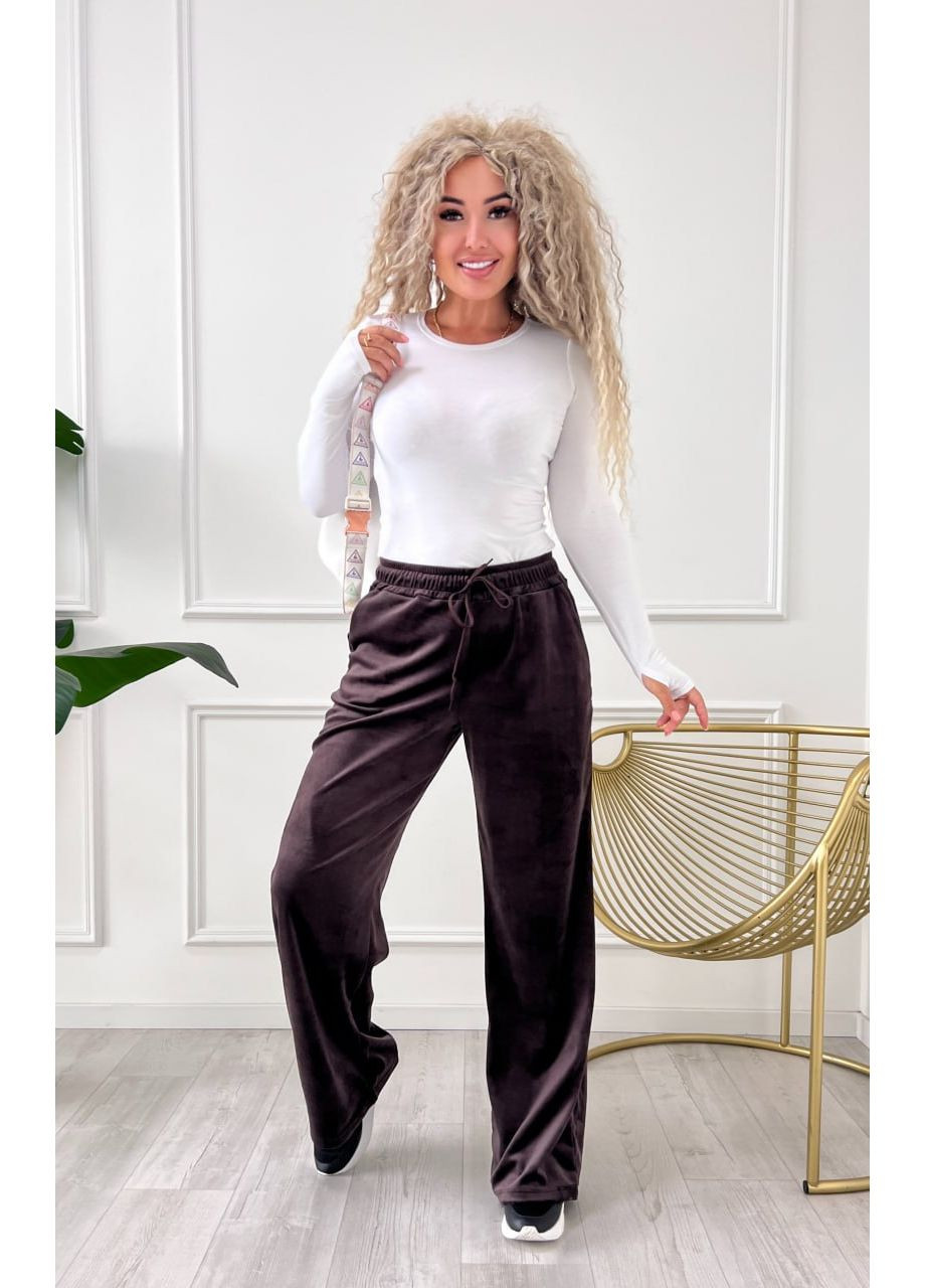Женские велюровые штаны коричневого цвета 34996 Fashion (362572138)
