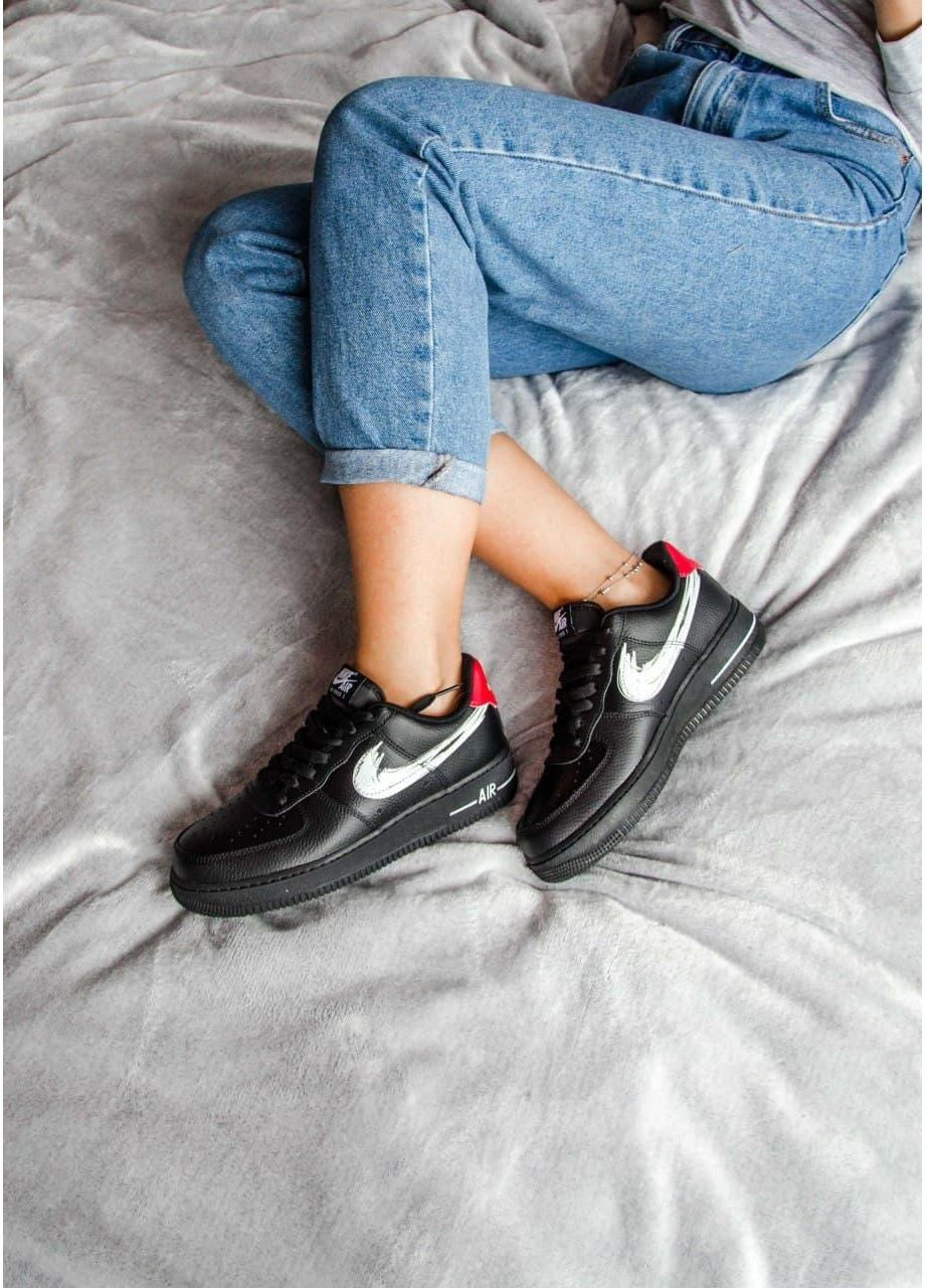 КРОССОВКИ ЖЕНСКИЕ NIKE AIR FORCE 1 BLACK WHITE НАЙК АИР ФОРС 1 ПРЕМИУМ No Brand чёрные демисезоны (369391484)