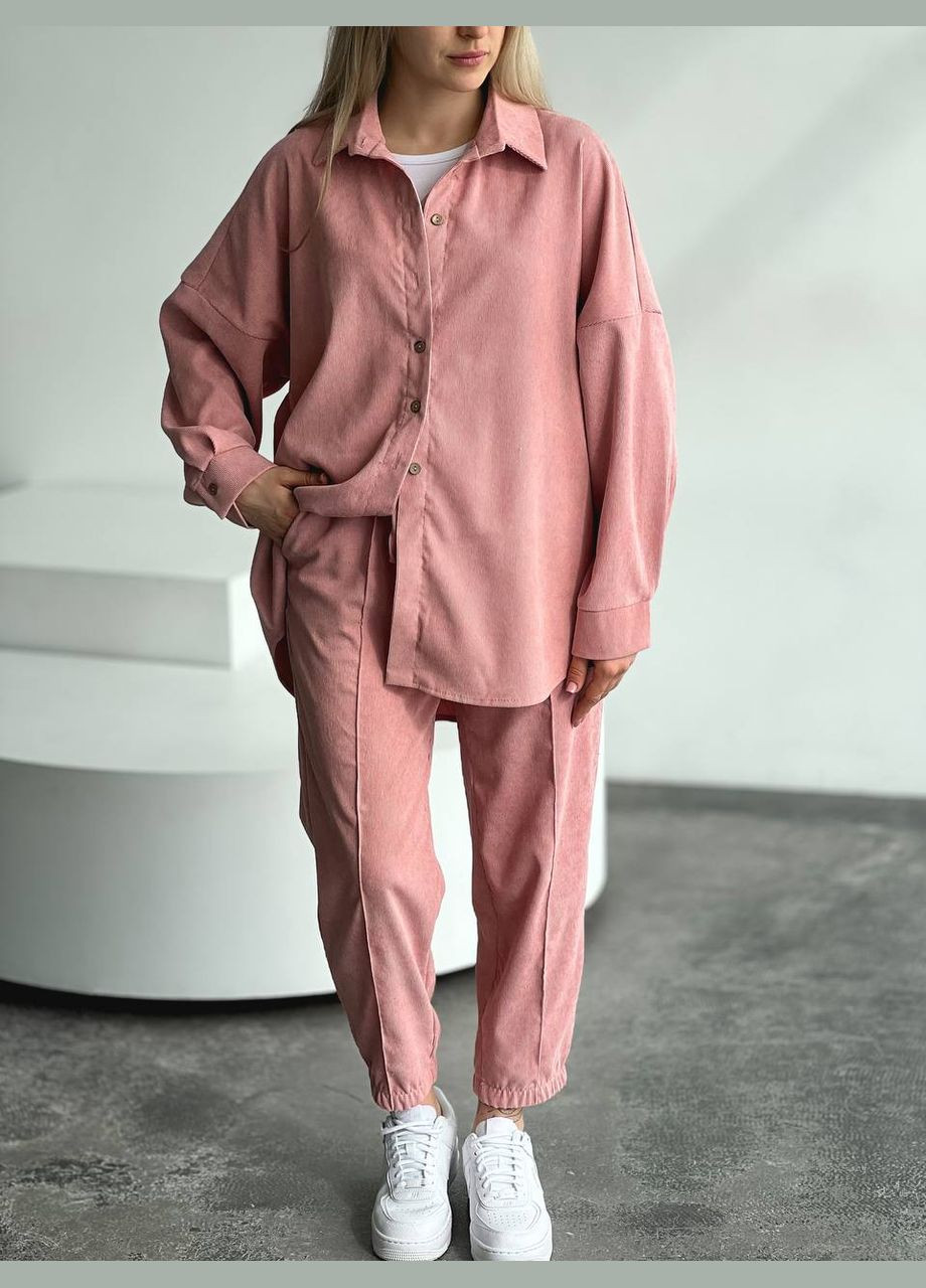 Шикарный качественный костюм цвета пудра двойка (рубашка+штаны) из микро-вельвета идеально подходящий для прогулки вечером No Brand 082-3 (285785921)
