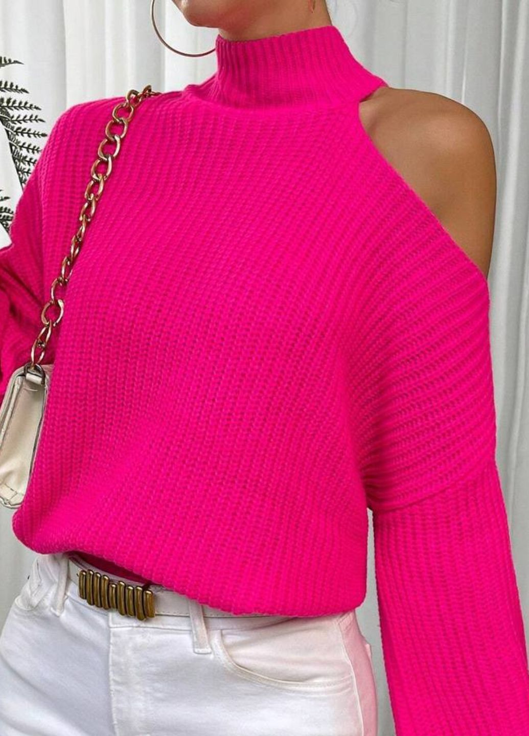 Малиновий демісезонний светр з відкритим плечем Allthings