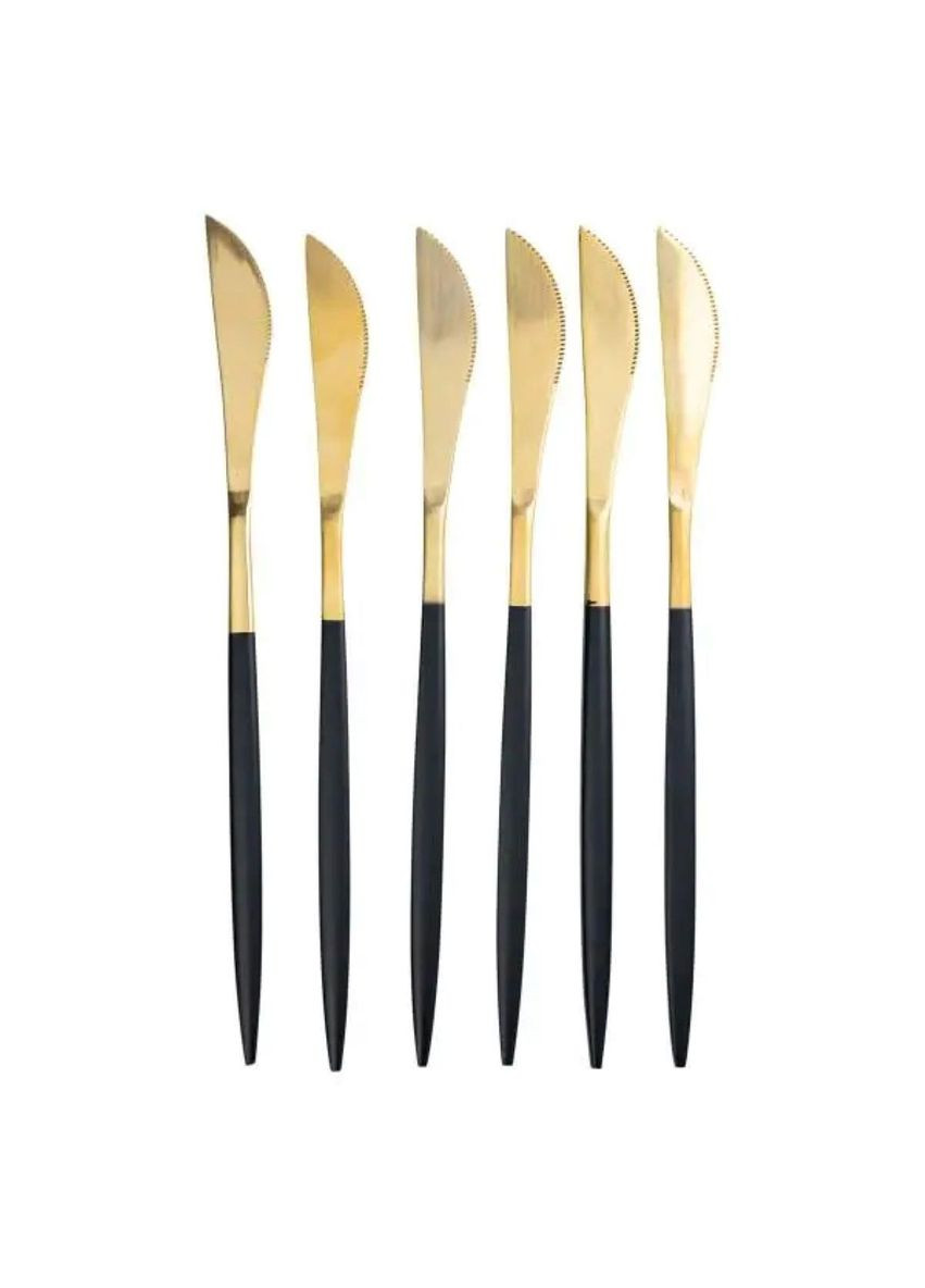 Набор столовых ножей 6 штук ножи сервировочные столовые 22.5 см Черный с золотом HP-20-6 Yiwu (370974086)