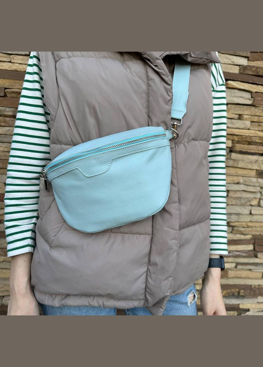 Шкіряна жіноча сумка бананка нагрудна, сумочка з натуральної шкіри Блакитний PTR No Brand (334729541)