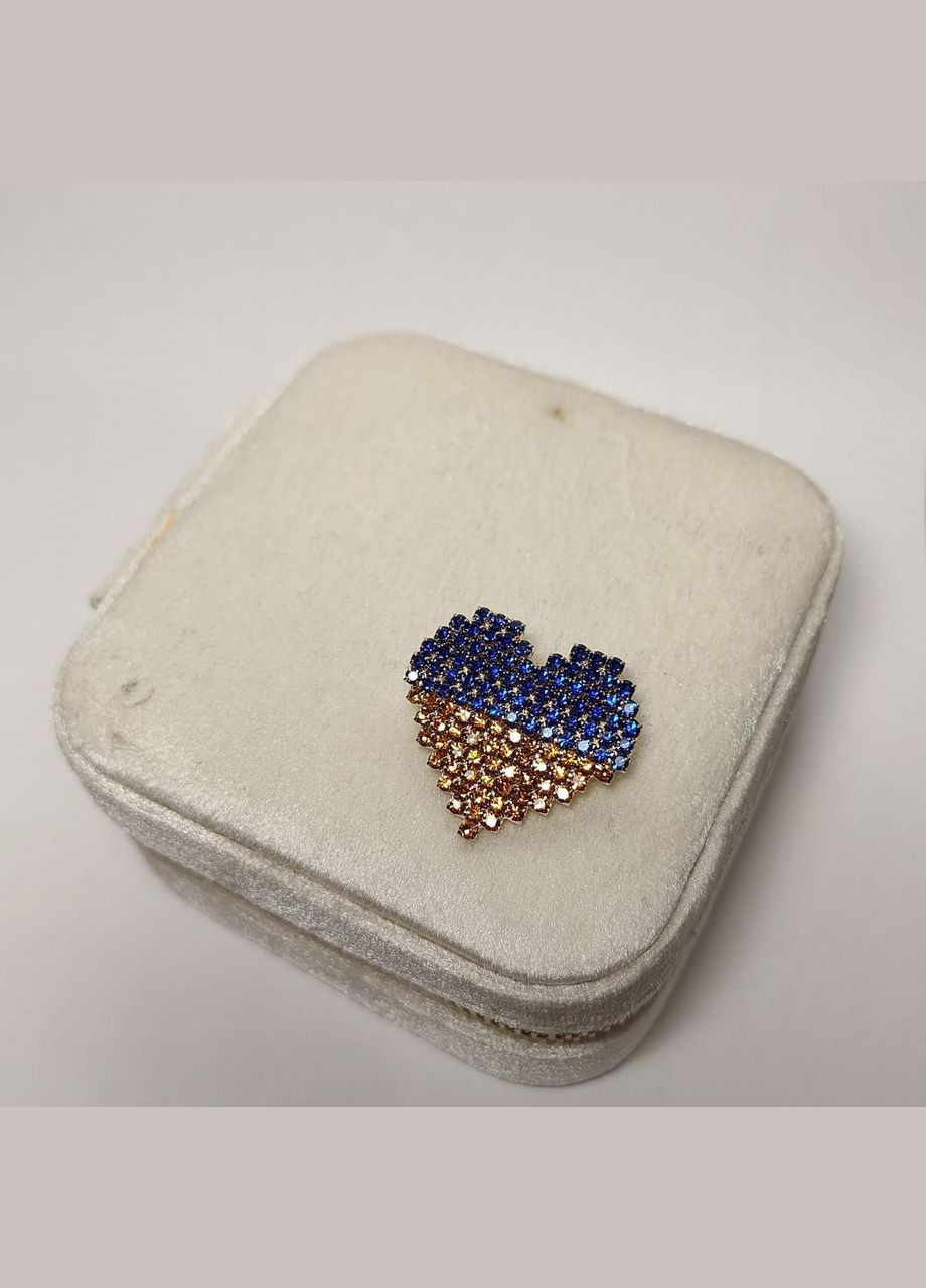 Шикарная брошь Любовь и мир Сердце с флагом Украины желто-синие кристаллы стразы No Brand (336947905)