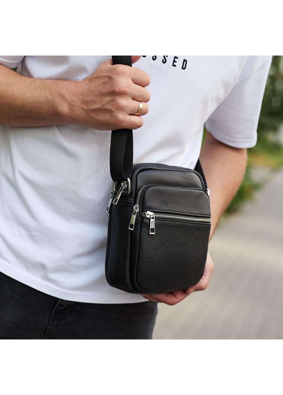 Чоловіча шкіряна барсетка 21х17х7, сумка для міста, компактний месенджер для щоденного використання, чорна No Brand (360890127)
