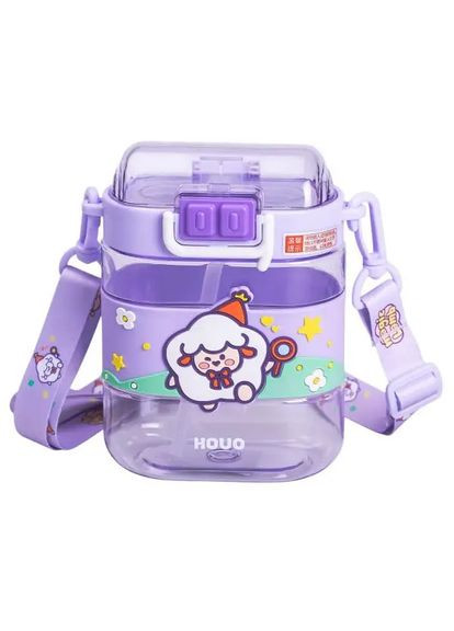 Пляшка для води дитяча з трубочкою та ремінцем 560 мл пляшечка для пиття в школу 15 см Фіолетова HP-14-36V Jooki (358706072)