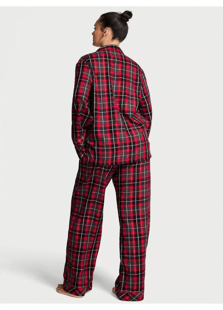 Темно-красная пижама фланелева flannel long pajama set рубашка + брюки Victoria's Secret