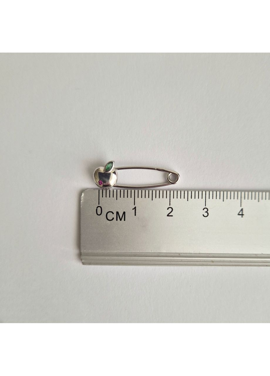 Срібна булавка шпилька Яблуко Срібло 925 проби Родоване бр2фруи/022 1.00г Nobrand (369612465)