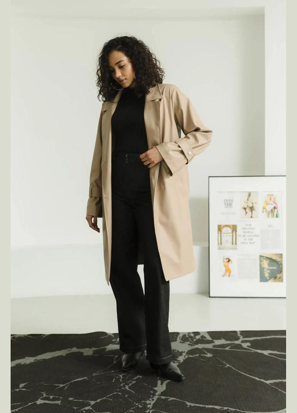 Бежевое демисезонное Кожаный тренч Seventeen