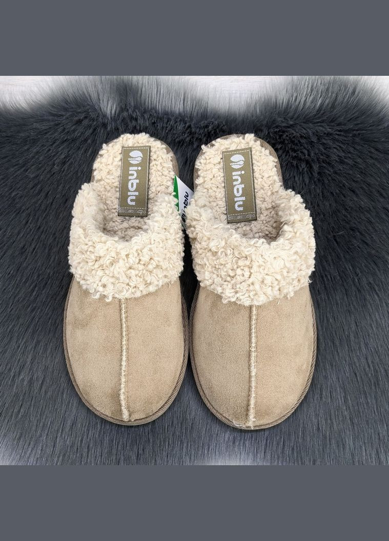 Бежевые тапочки домашние женские замшевые Inblu