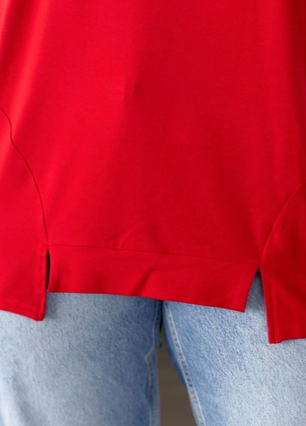 Красная летняя футболка с необычным вырезом снизу с коротким рукавом No Brand