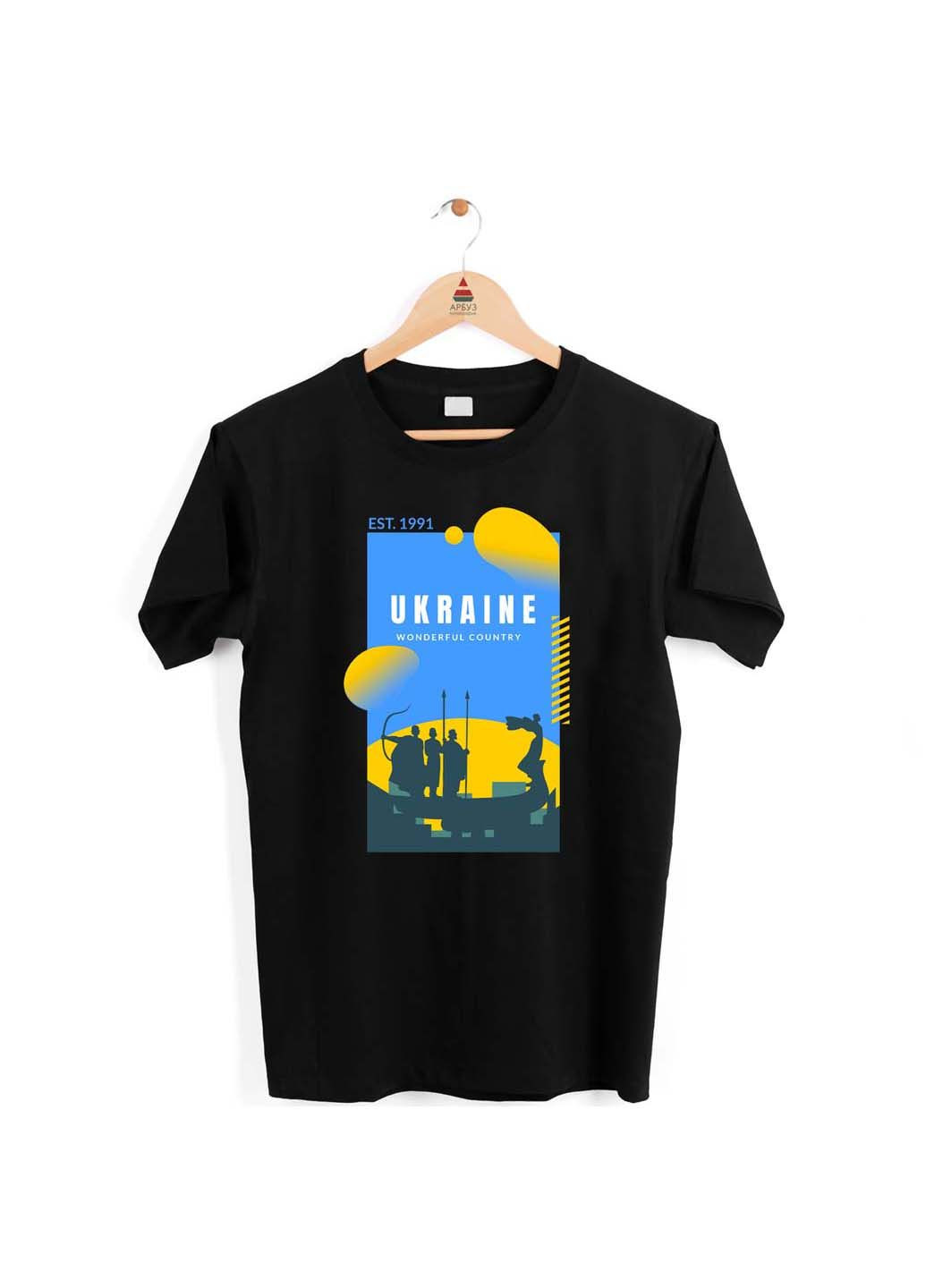 Черная футболка ukraine wonderful country. украина чудесная страна Кавун