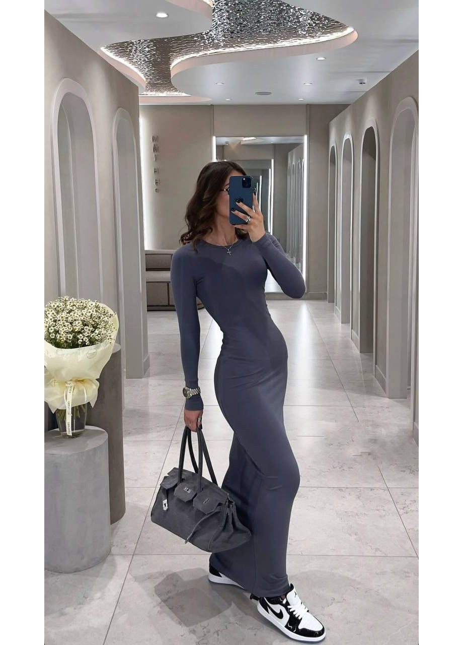 Графитовое праздничный, повседневный женское приталенное макси платье силуэтная Avanti однотонное