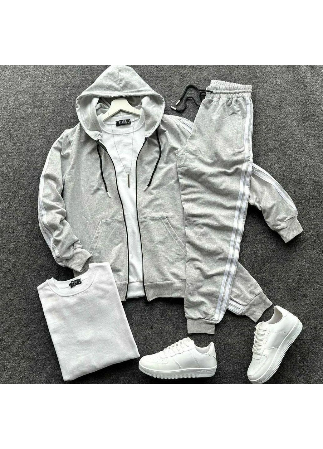 Серый демисезонный костюм спортивный мужской петля двунитка,не кошлатится,штаны и кофта с лампасами Україна