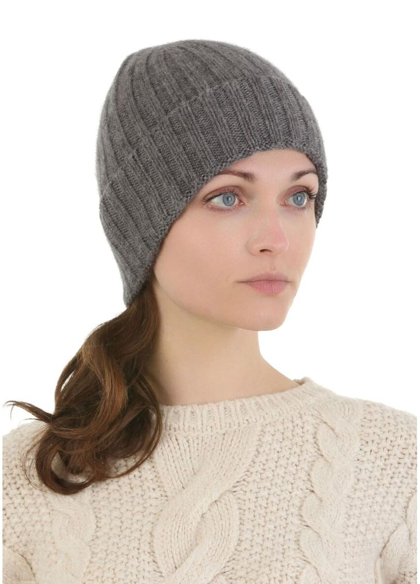 Жіноча трикотажна шапка з широким закотом темно-сіра (SC54052) Malisa (358205386)