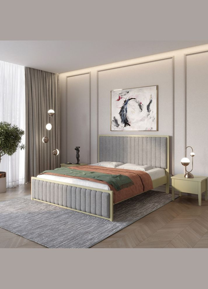 Полуторне дерев'яне ліжко Відень (RAL1020)/Аляска 93 (Сірий) 120х190 см (MBG-10800) Mebigrand (366083809)