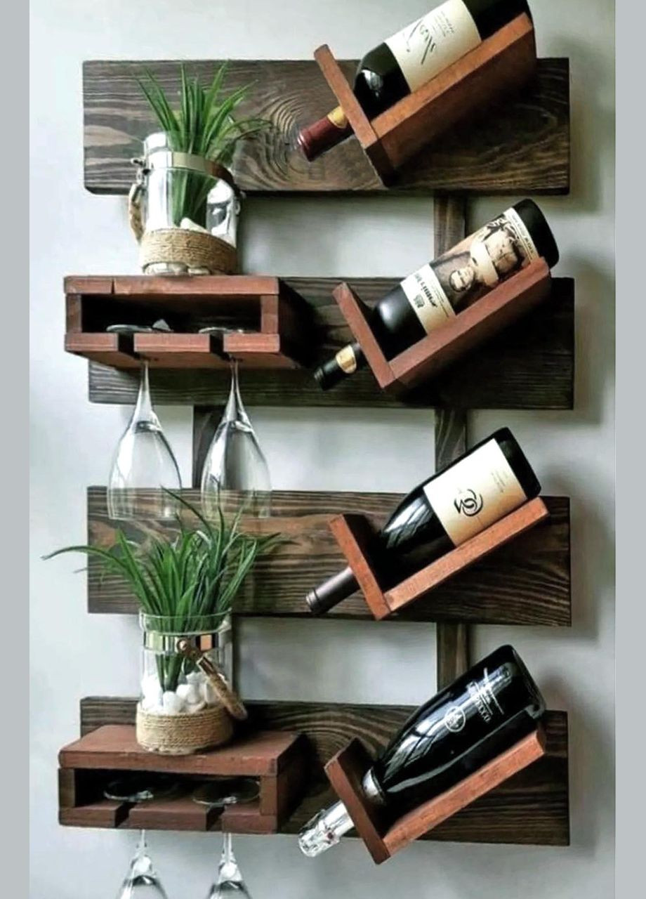 Настінна винна полиця з дерева Нагаєсі мокко-шафран (ПНК-01951006) No Brand (327424889)