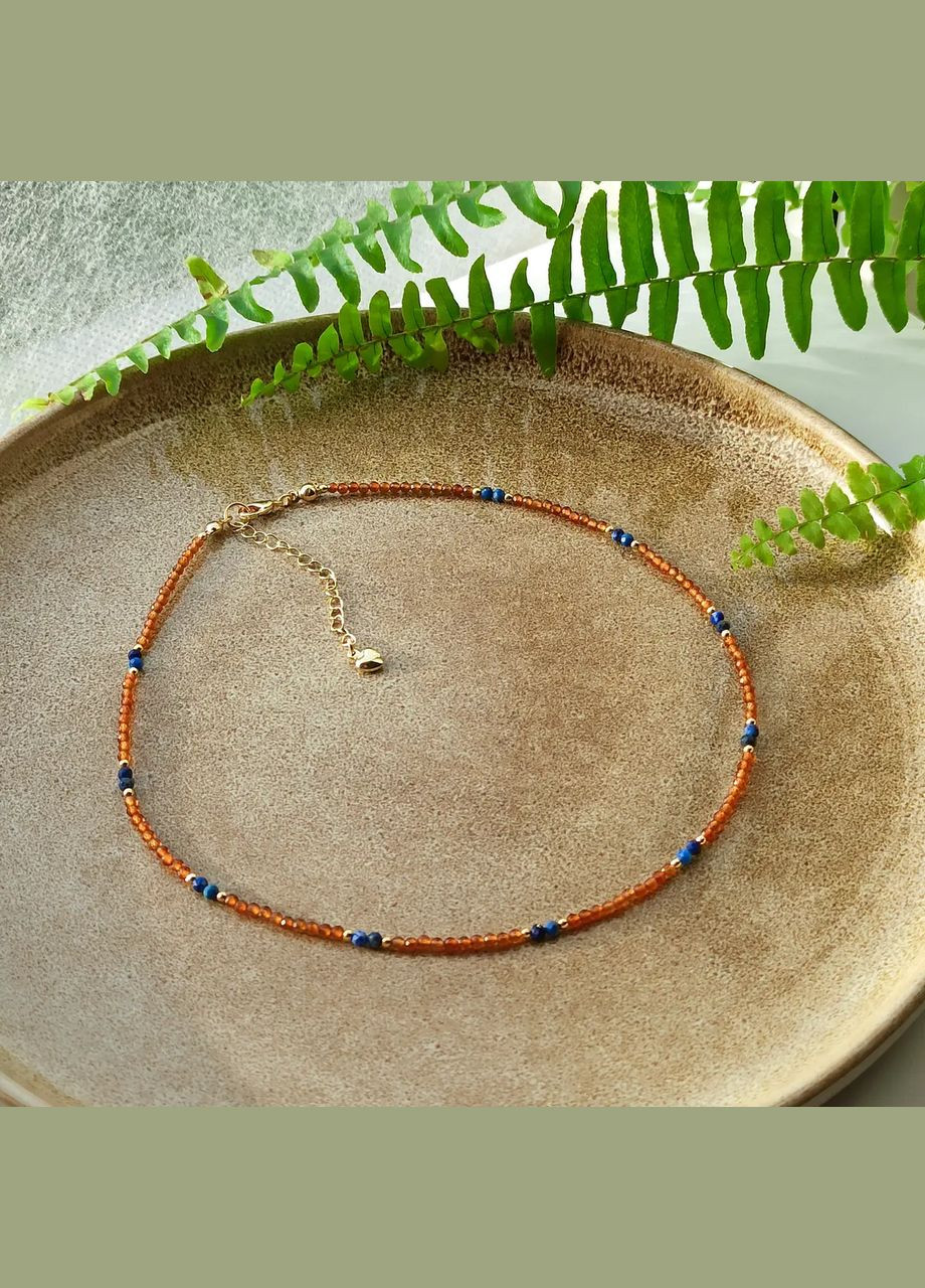 Чокер натуральний Циркон помаранчевий +вставки Лазурит, фур-ра гіп-ний сплав колір золото d-2х2,5мм+- L-38-43см No Brand лазурит, циркон латунь золото (315516293)