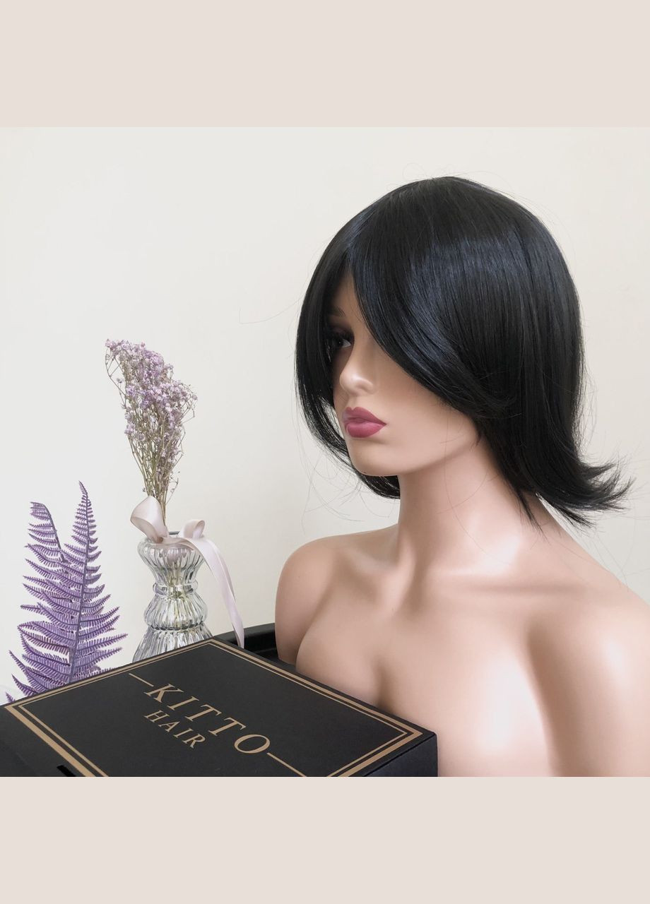 Перука каре і бренда чорний каре з косим чубчиком 20 см KITTO HAIR (290707358)