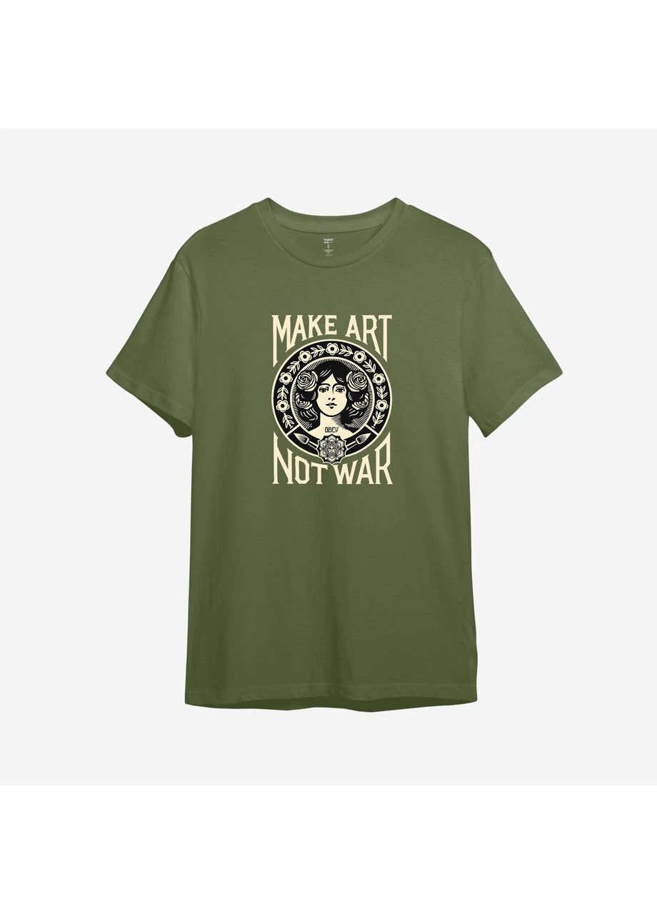 Оливковая футболка с принтом "make art not war". obey (10400762373) с коротким рукавом ТiШОТКА