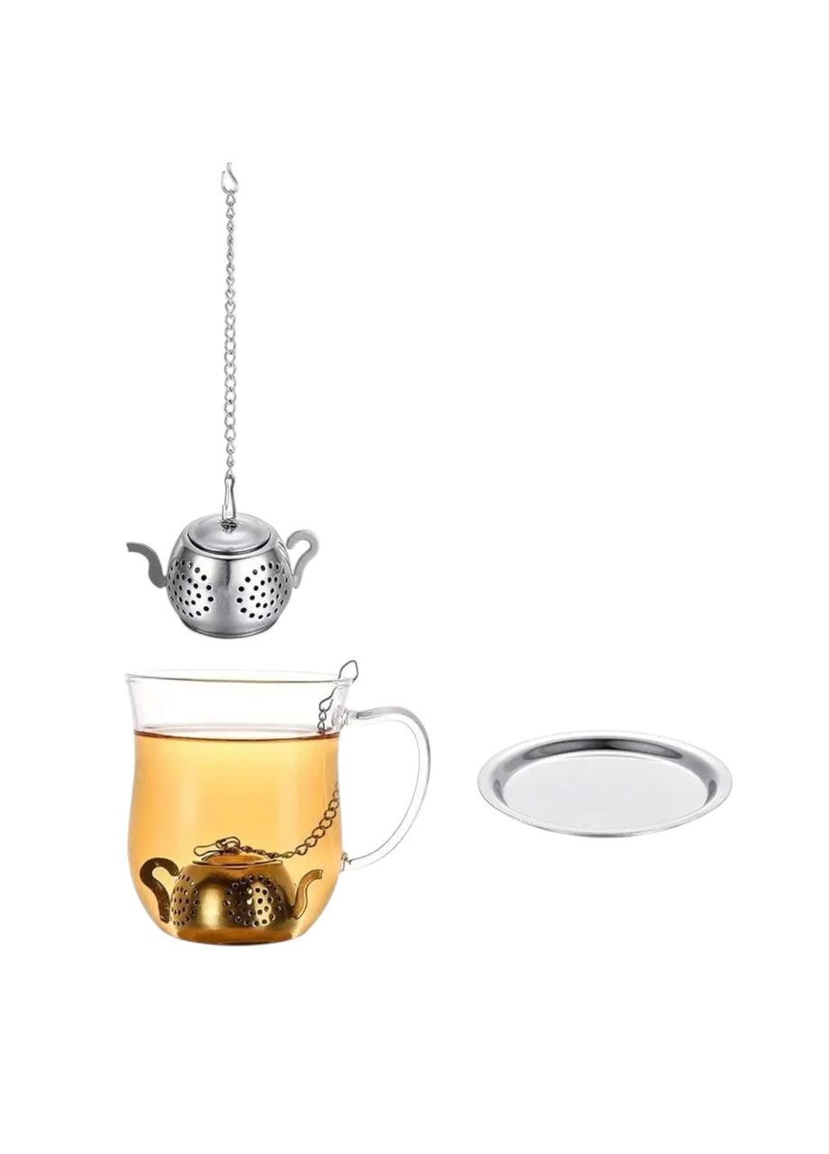 Ситечко для заварювання чаю у формі чайника з блюдцем з нержавіючої сталі No Brand (367955830)
