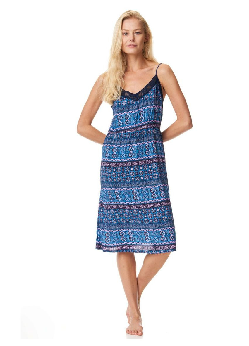 Блакитна повсякденний, домашній, кежуал жіноча сукня для дому Key з абстрактним візерунком