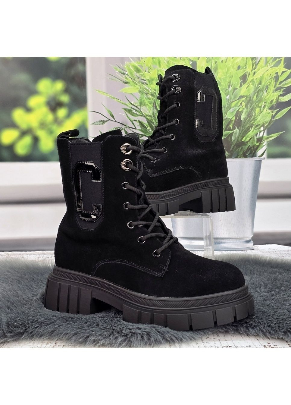 Черевики жіночі зимові чорні натуральна замша на хутрі Yimeili (369481289)